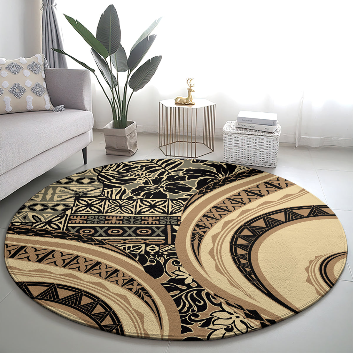 Hawaiian Hibiscus Tribal Vintage Motif Round Carpet Ver 2 LT9 - Polynesian Pride