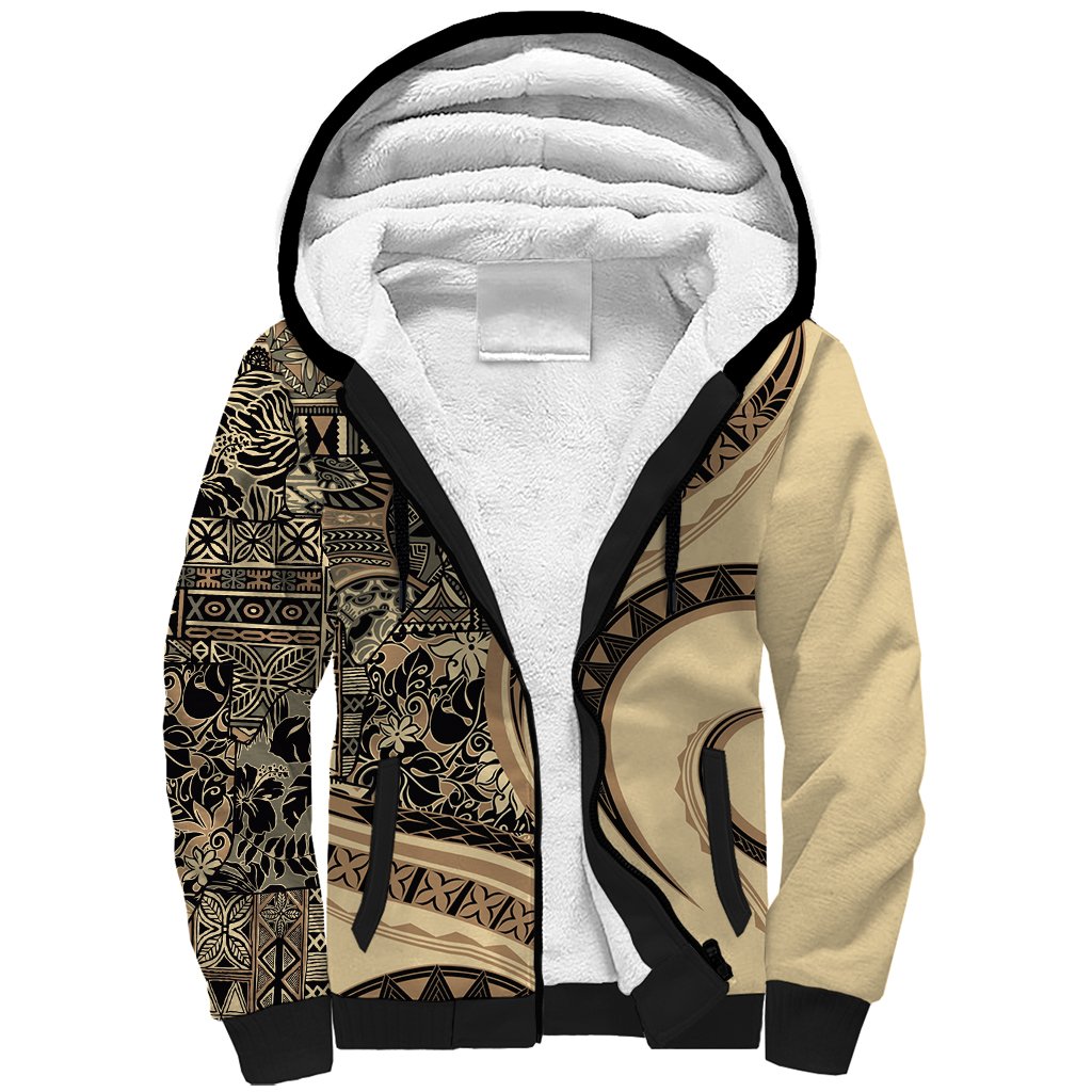 Hawaiian Hibiscus Tribal Vintage Motif Sherpa Hoodie Ver 2 LT9 Unisex Beige - Polynesian Pride