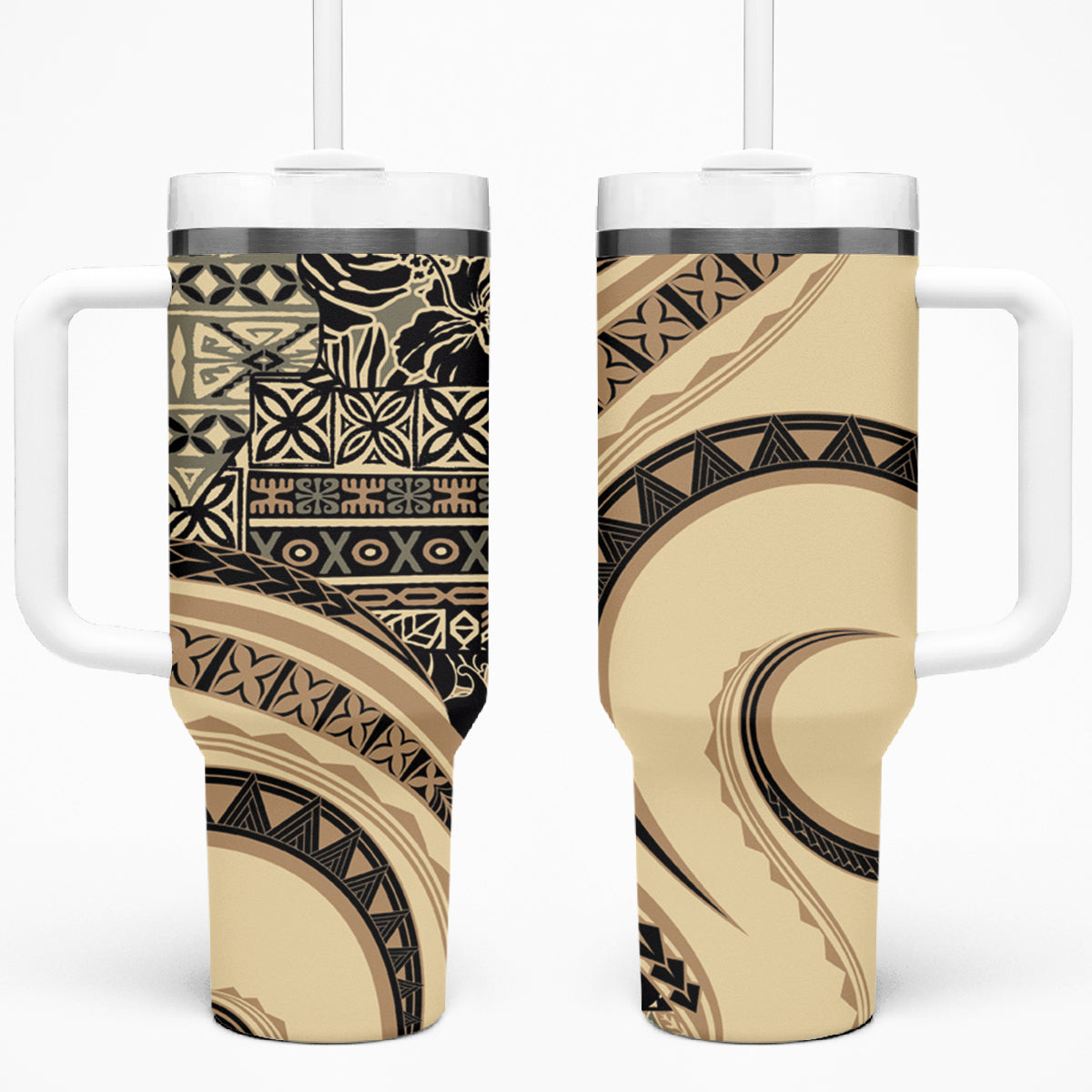 Hawaiian Hibiscus Tribal Vintage Motif Tumbler With Handle Ver 2