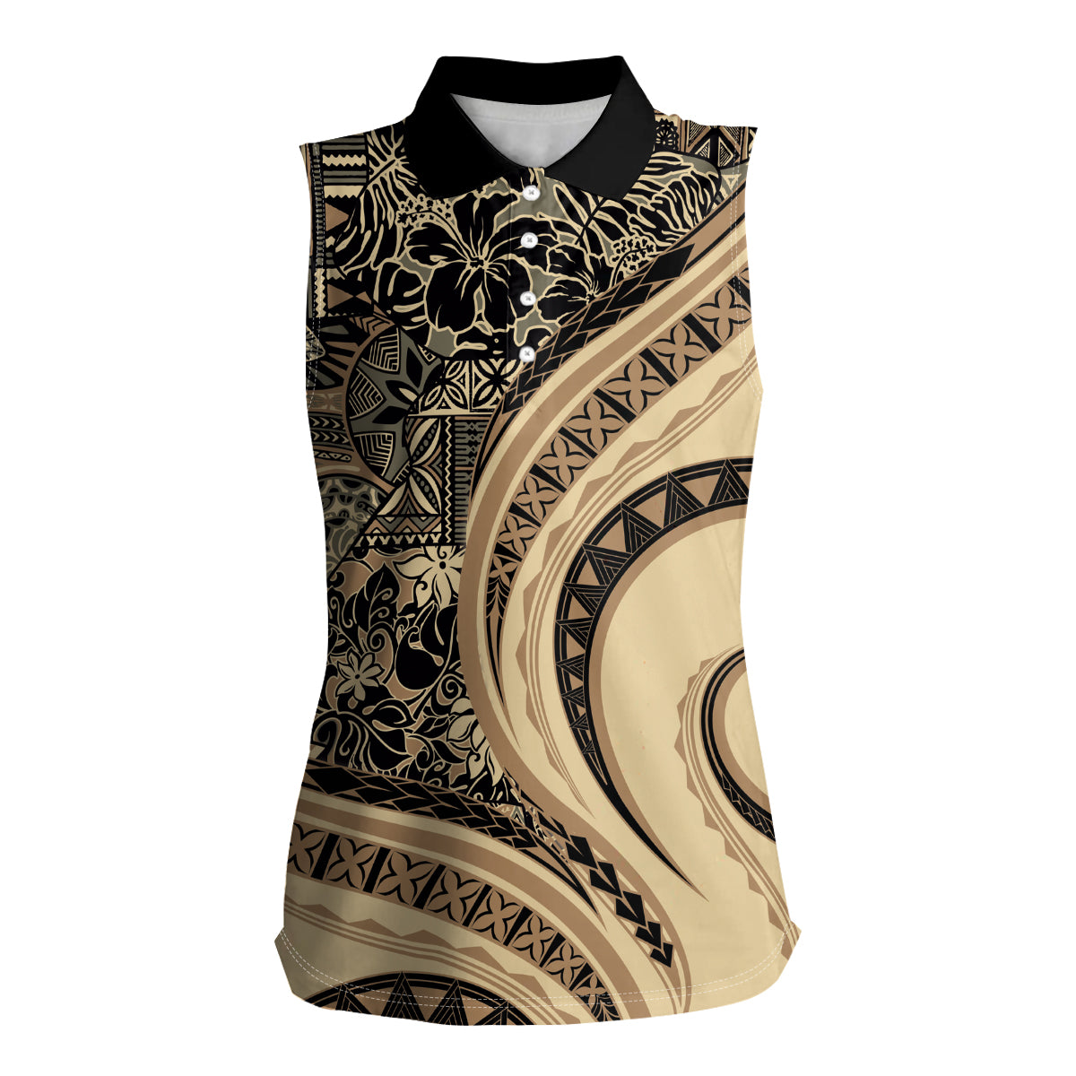 Hawaiian Hibiscus Tribal Vintage Motif Women Sleeveless Polo Shirt Ver 2