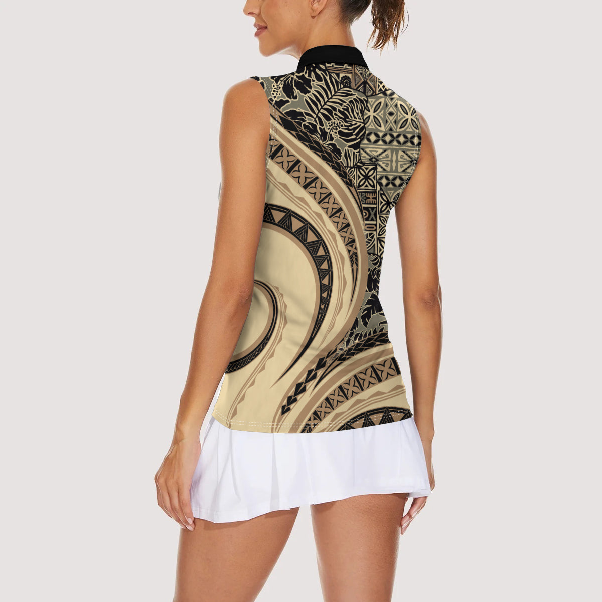 Hawaiian Hibiscus Tribal Vintage Motif Women Sleeveless Polo Shirt Ver 2