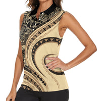 Hawaiian Hibiscus Tribal Vintage Motif Women Sleeveless Polo Shirt Ver 2