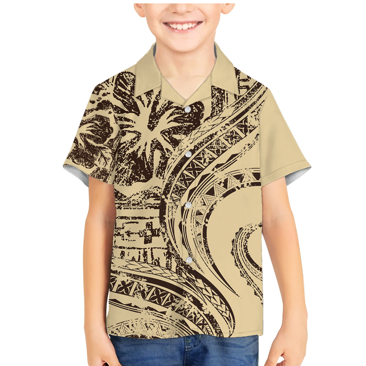 Hawaiian Hibiscus Tribal Vintage Motif Family Matching Mermaid Dress and Hawaiian Shirt Ver 3