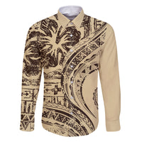 Hawaiian Hibiscus Tribal Vintage Motif Family Matching Off The Shoulder Long Sleeve Dress and Hawaiian Shirt Ver 3