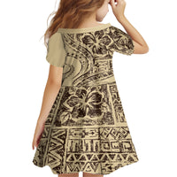 Hawaiian Hibiscus Tribal Vintage Motif Family Matching Off Shoulder Short Dress and Hawaiian Shirt Ver 3