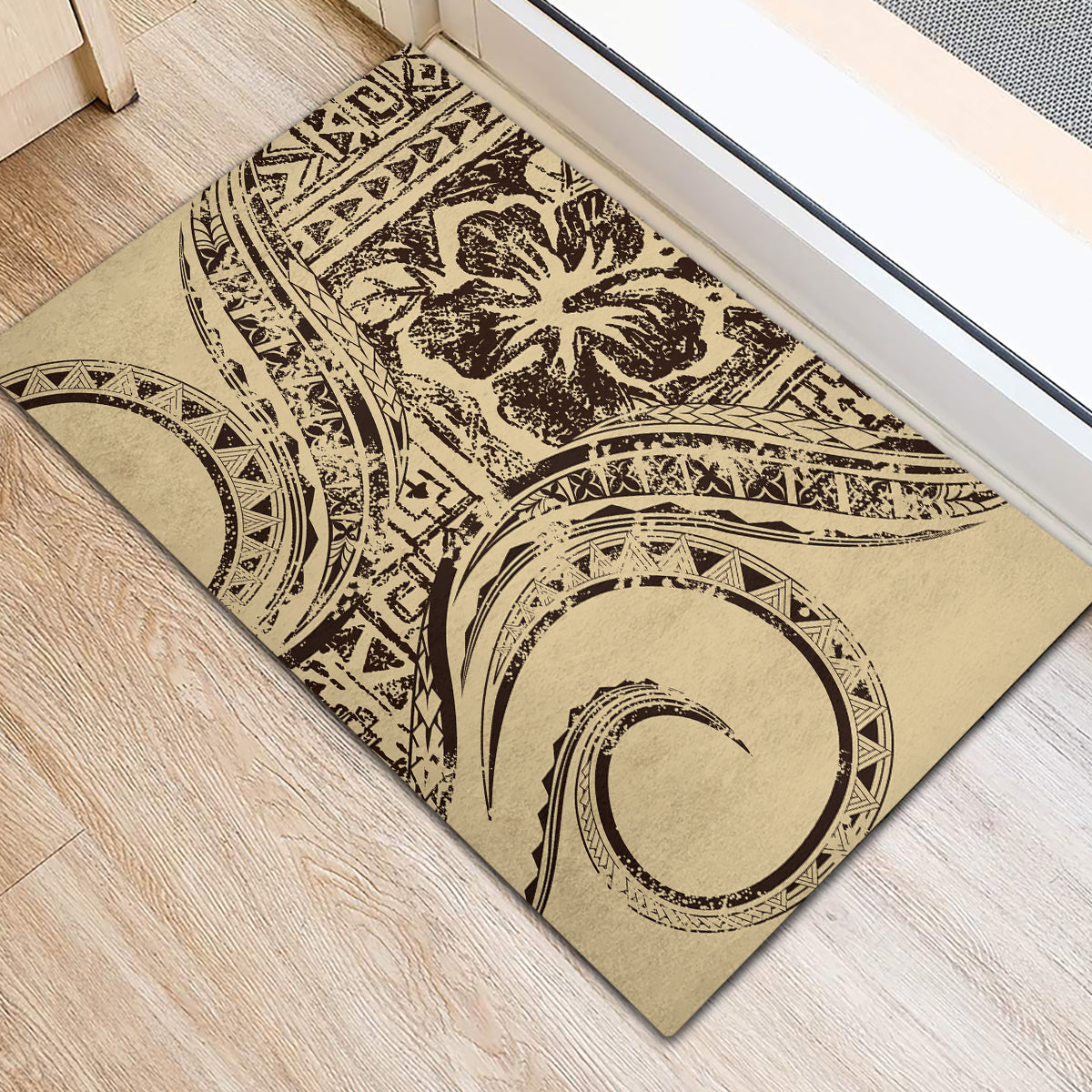 Hawaiian Hibiscus Tribal Vintage Motif Rubber Doormat Ver 3