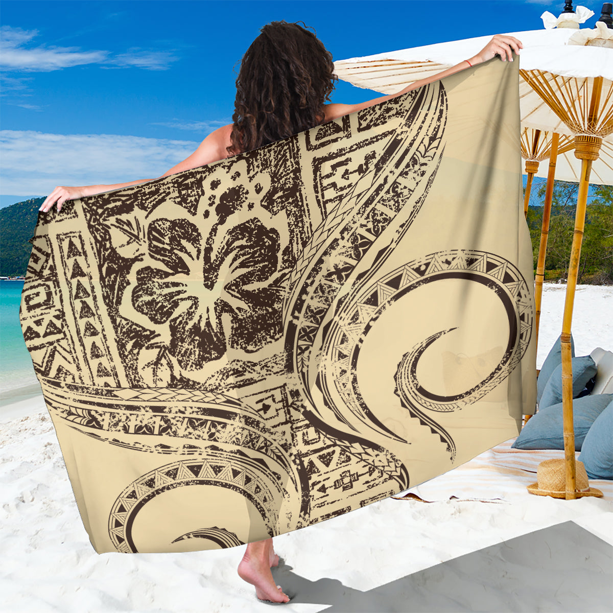 Hawaiian Hibiscus Tribal Vintage Motif Sarong Ver 3