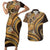 Hawaiian Hibiscus Tribal Vintage Motif Couples Matching Short Sleeve Bodycon Dress and Hawaiian Shirt Ver 4