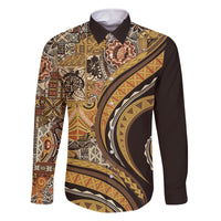 Hawaiian Hibiscus Tribal Vintage Motif Family Matching Long Sleeve Bodycon Dress and Hawaiian Shirt Ver 4