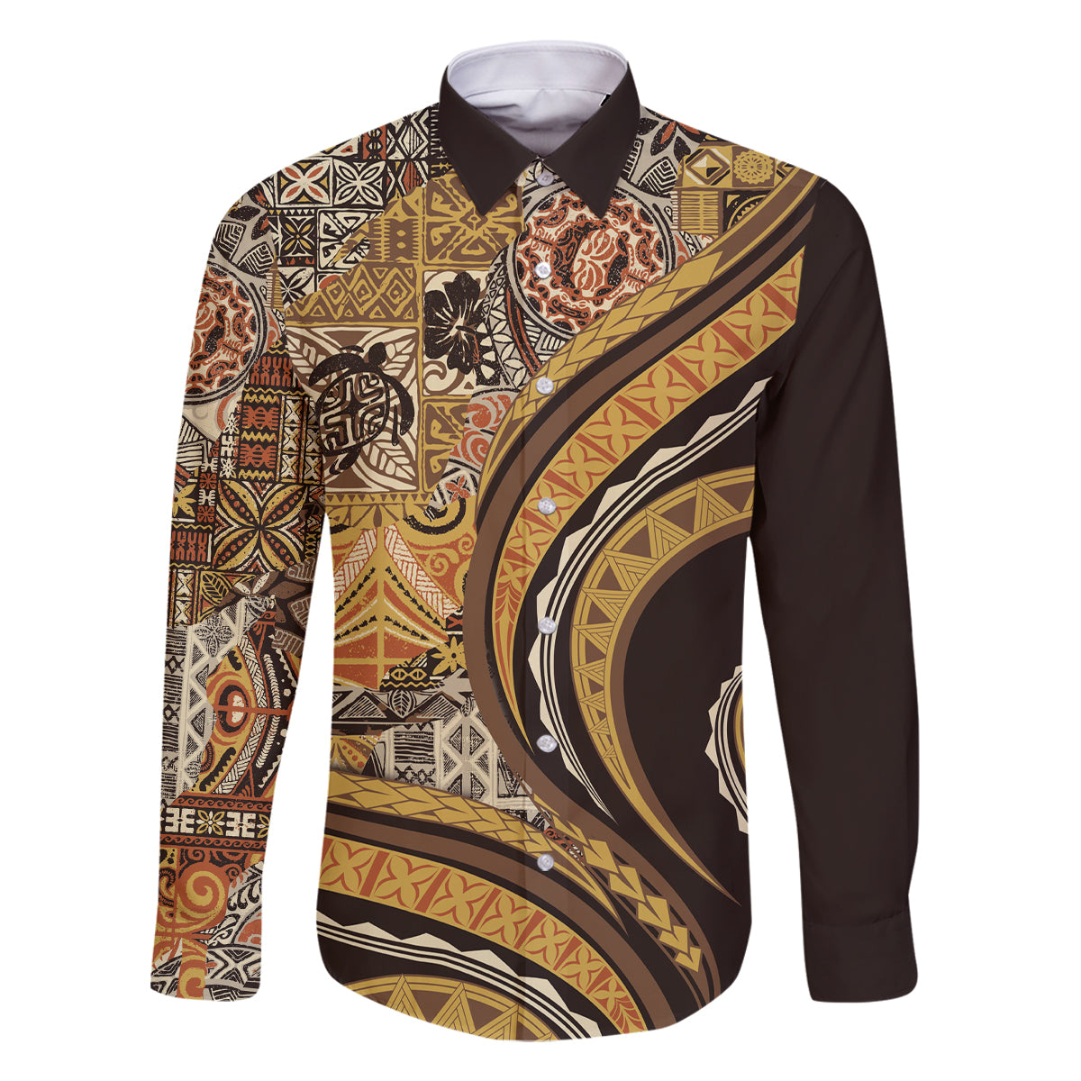 Hawaiian Hibiscus Tribal Vintage Motif Family Matching Off The Shoulder Long Sleeve Dress and Hawaiian Shirt Ver 4