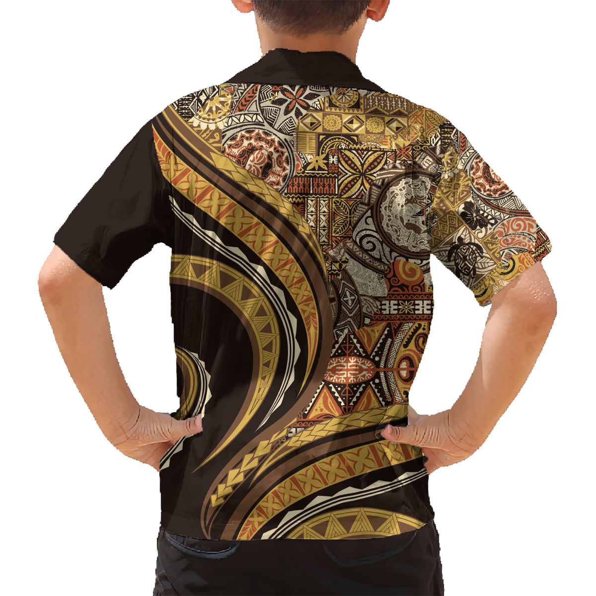 Hawaiian Hibiscus Tribal Vintage Motif Family Matching Short Sleeve Bodycon Dress and Hawaiian Shirt Ver 4