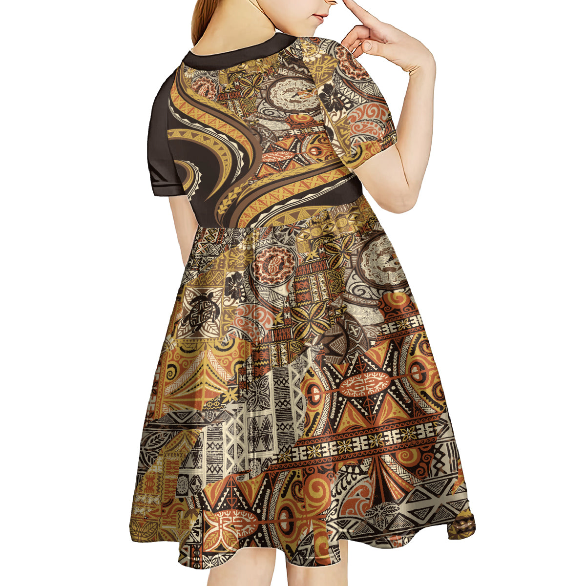 Hawaiian Hibiscus Tribal Vintage Motif Kid Short Sleeve Dress Ver 4