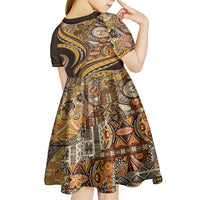 Hawaiian Hibiscus Tribal Vintage Motif Kid Short Sleeve Dress Ver 4