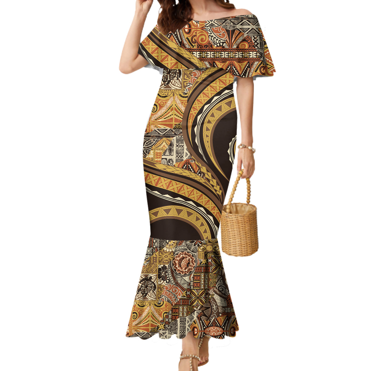 Hawaiian Hibiscus Tribal Vintage Motif Mermaid Dress Ver 4