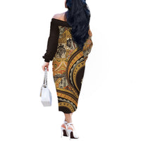 Hawaiian Hibiscus Tribal Vintage Motif Off The Shoulder Long Sleeve Dress Ver 4 LT9 - Polynesian Pride