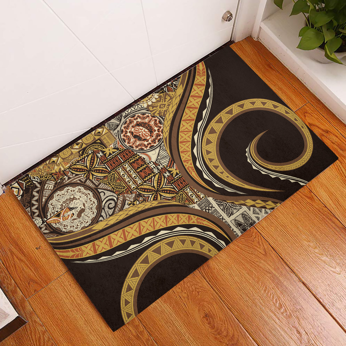Hawaiian Hibiscus Tribal Vintage Motif Rubber Doormat Ver 4 LT9 Gold - Polynesian Pride