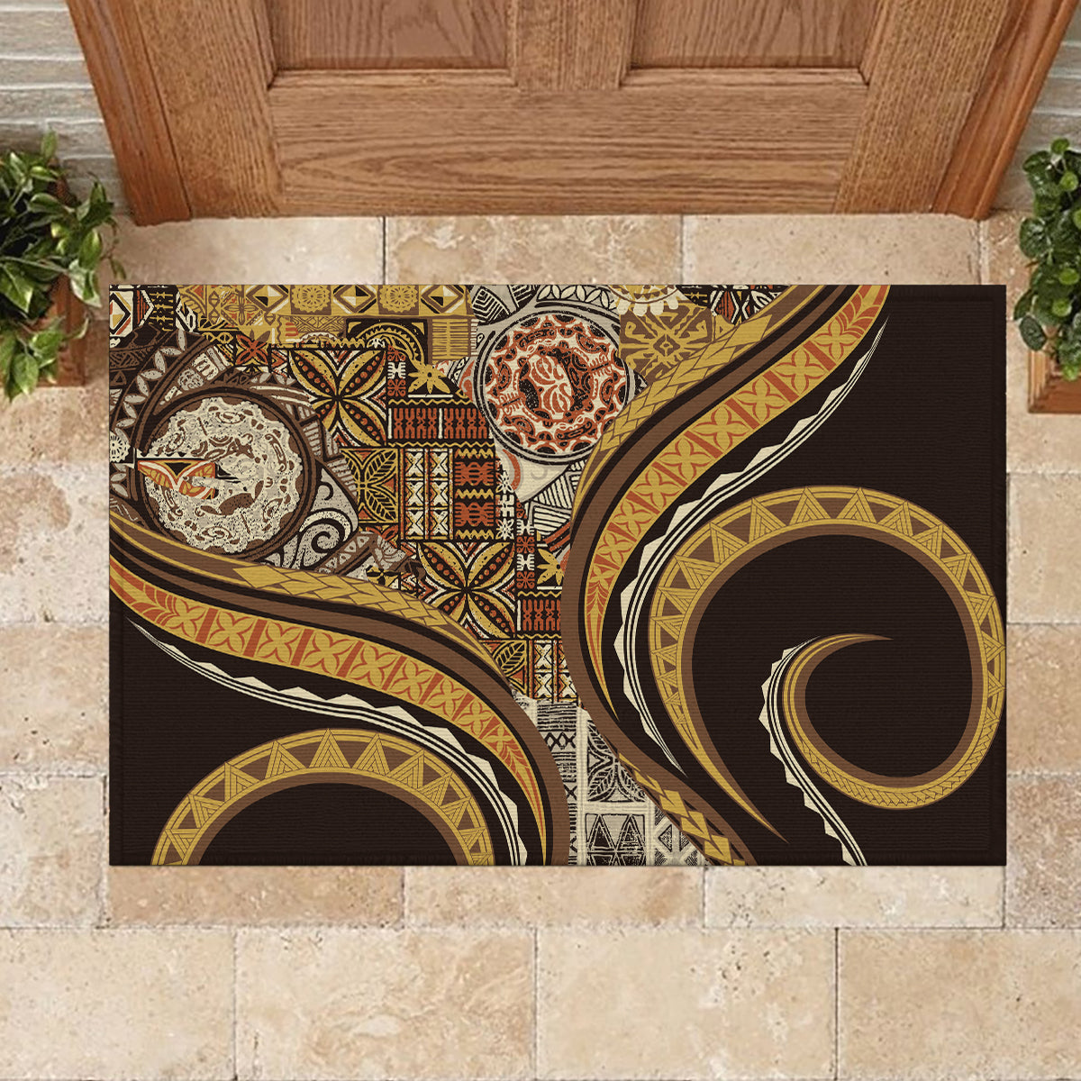 Hawaiian Hibiscus Tribal Vintage Motif Rubber Doormat Ver 4 LT9 - Polynesian Pride