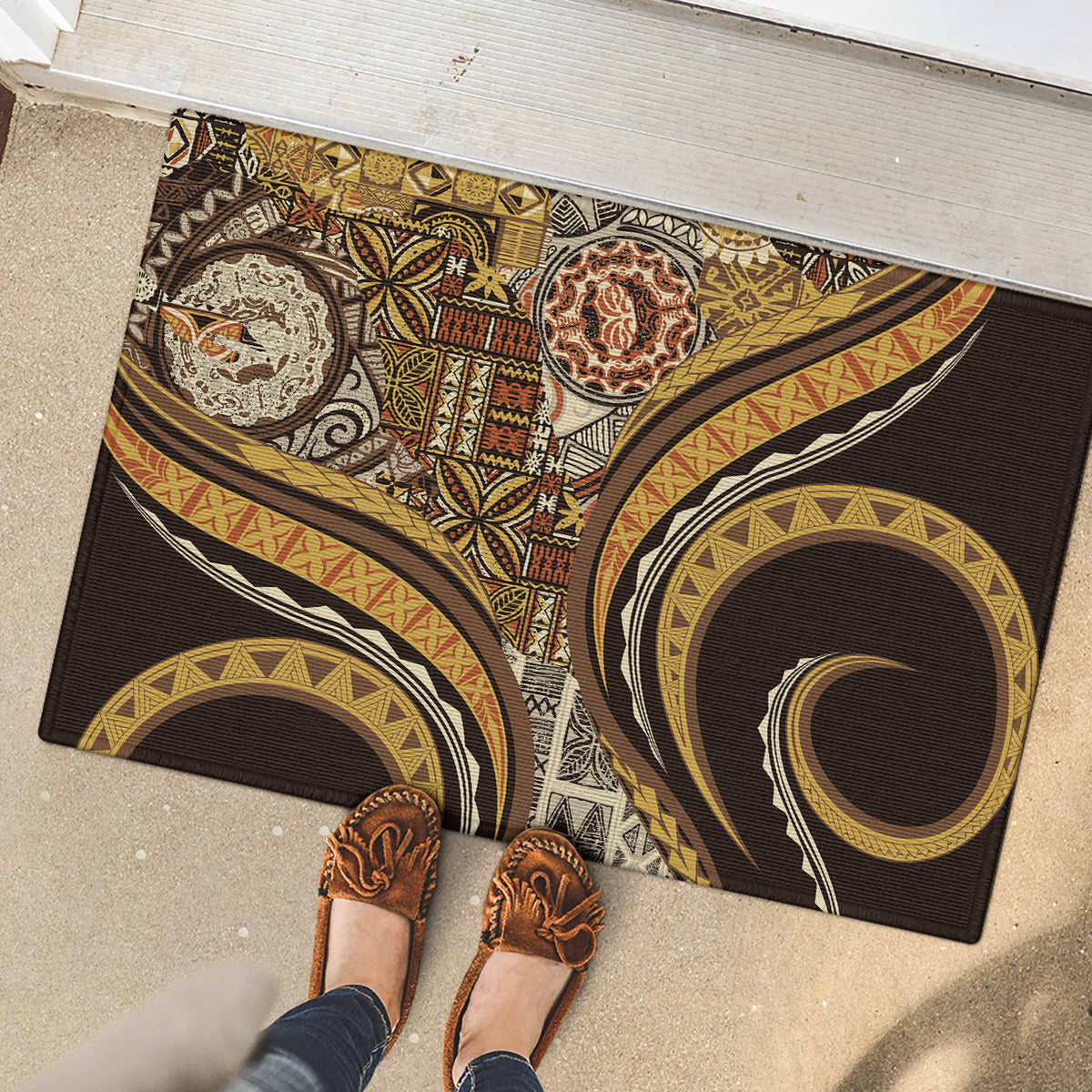 Hawaiian Hibiscus Tribal Vintage Motif Rubber Doormat Ver 4 LT9 - Polynesian Pride