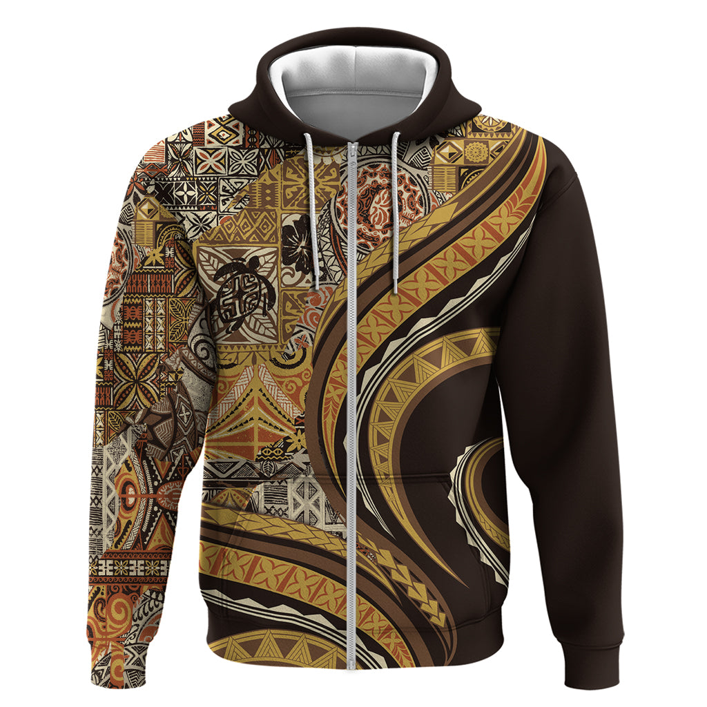 Hawaiian Hibiscus Tribal Vintage Motif Zip Hoodie Ver 4 LT9 Zip Hoodie Gold - Polynesian Pride