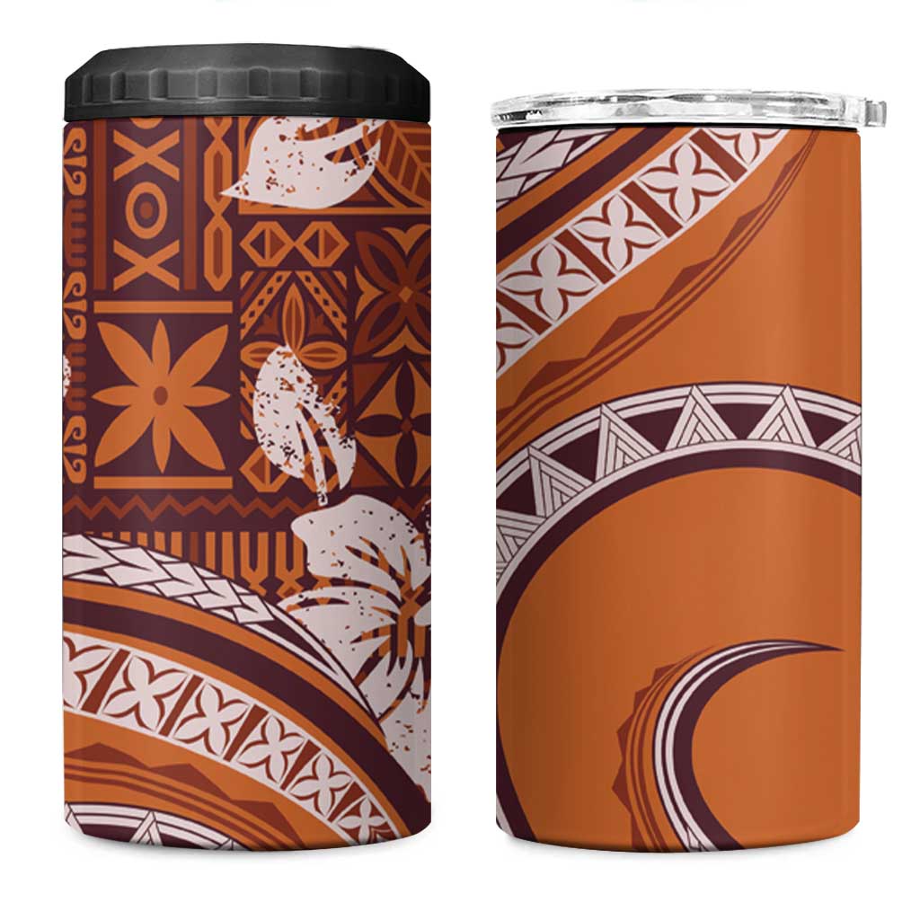 Hawaiian Hibiscus Tribal Vintage Motif 4 in 1 Can Cooler Tumbler Ver 5