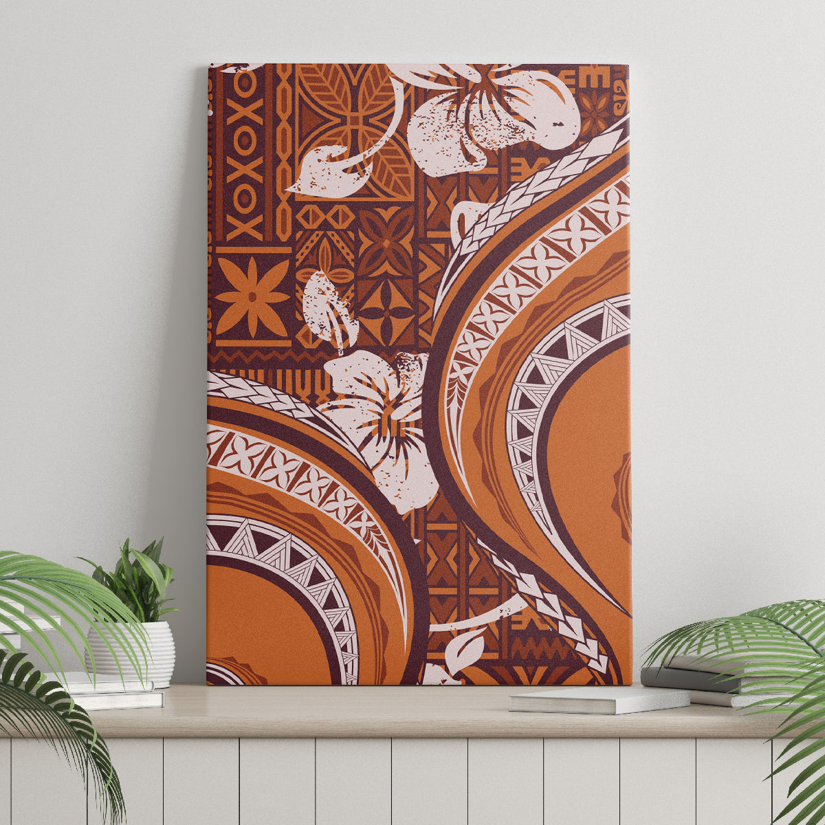 Hawaiian Hibiscus Tribal Vintage Motif Canvas Wall Art Ver 5