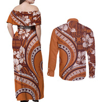 Hawaiian Hibiscus Tribal Vintage Motif Couples Matching Off Shoulder Maxi Dress and Long Sleeve Button Shirt Ver 5 LT9 - Polynesian Pride