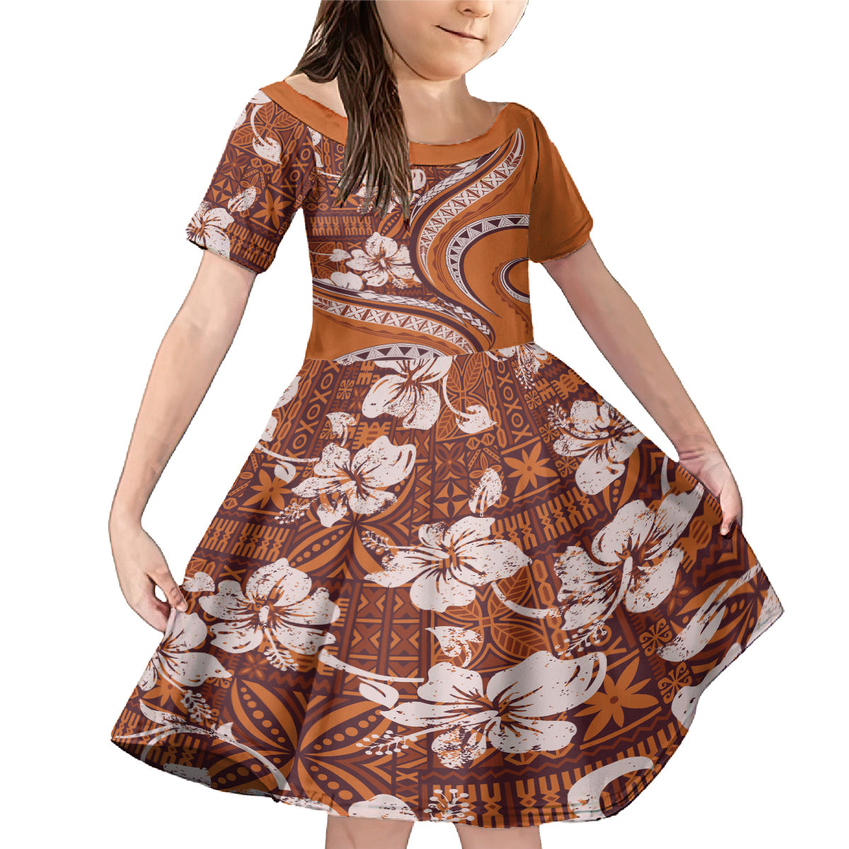 Hawaiian Hibiscus Tribal Vintage Motif Family Matching Mermaid Dress and Hawaiian Shirt Ver 5