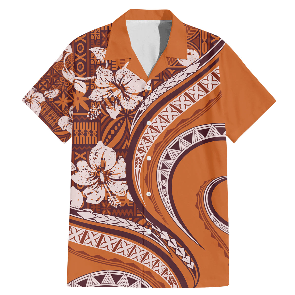 Hawaiian Hibiscus Tribal Vintage Motif Family Matching Mermaid Dress and Hawaiian Shirt Ver 5
