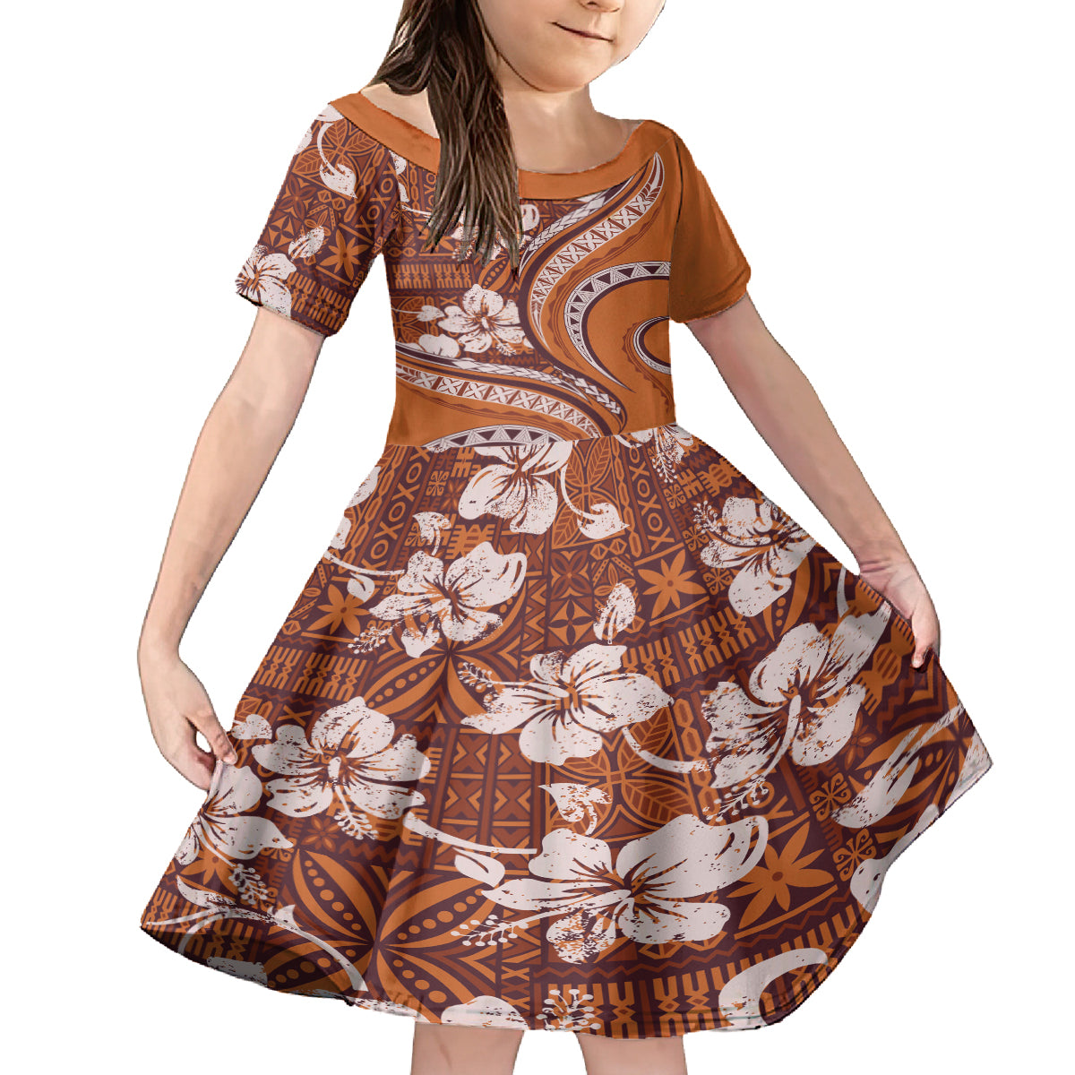 Hawaiian Hibiscus Tribal Vintage Motif Family Matching Tank Maxi Dress and Hawaiian Shirt Ver 5