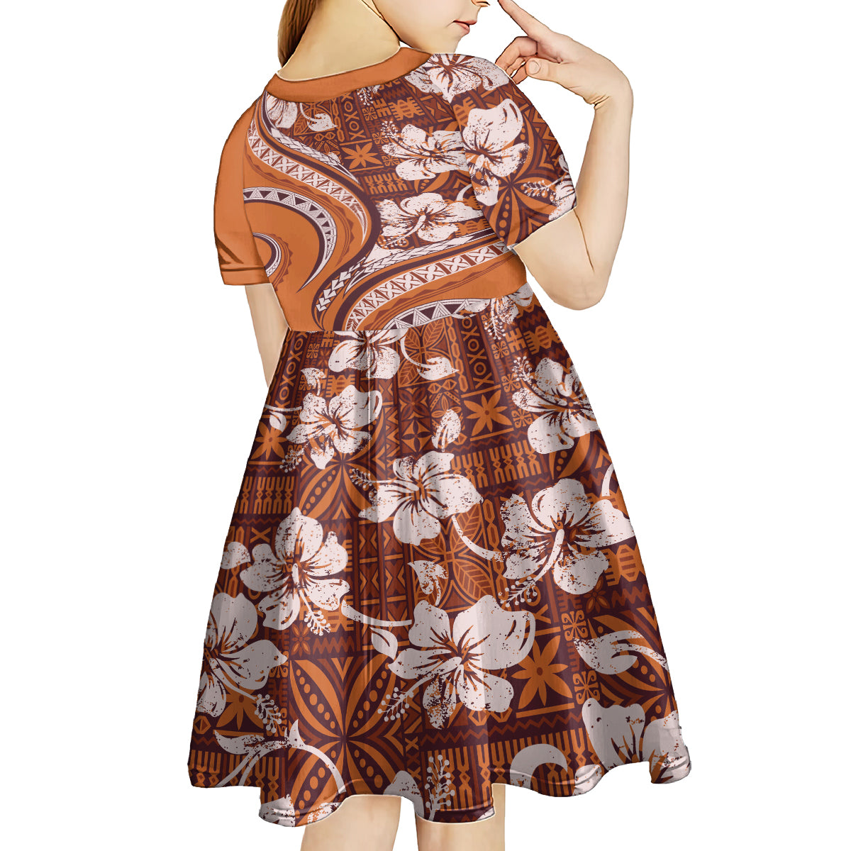 Hawaiian Hibiscus Tribal Vintage Motif Kid Short Sleeve Dress Ver 5