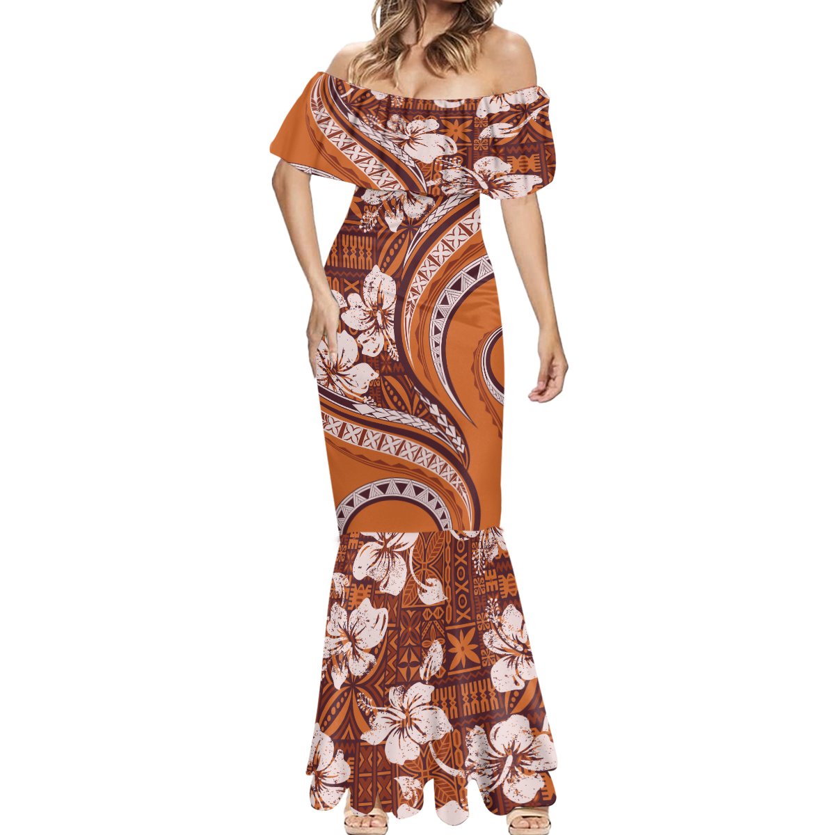 Hawaiian Hibiscus Tribal Vintage Motif Mermaid Dress Ver 5 LT9 - Polynesian Pride