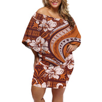 Hawaiian Hibiscus Tribal Vintage Motif Off Shoulder Short Dress Ver 5 LT9 Women Gold - Polynesian Pride