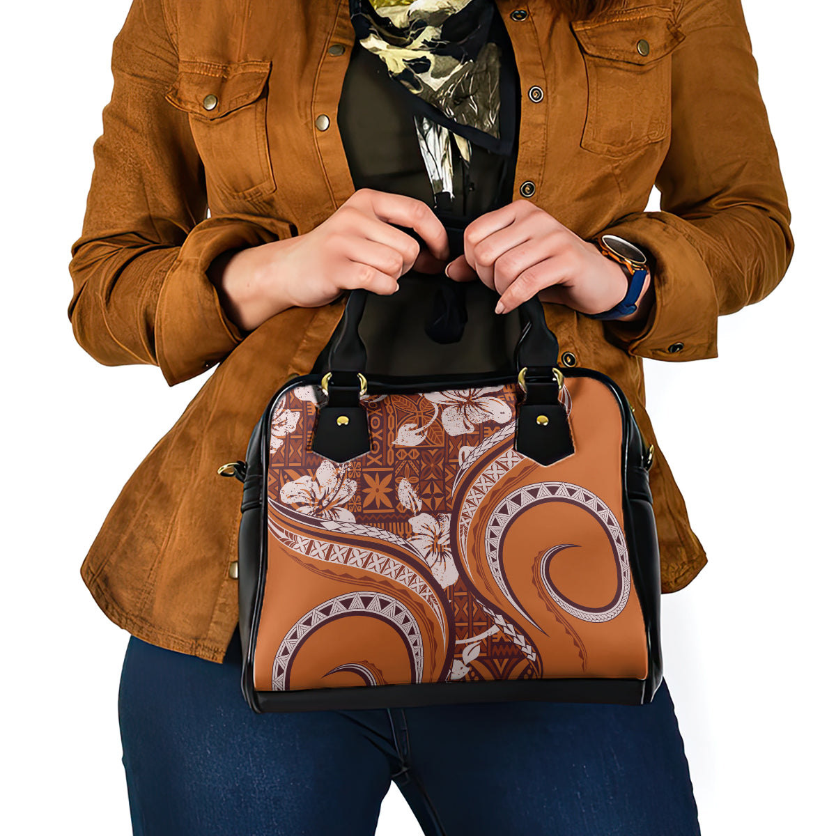 Hawaiian Hibiscus Tribal Vintage Motif Shoulder Handbag Ver 5