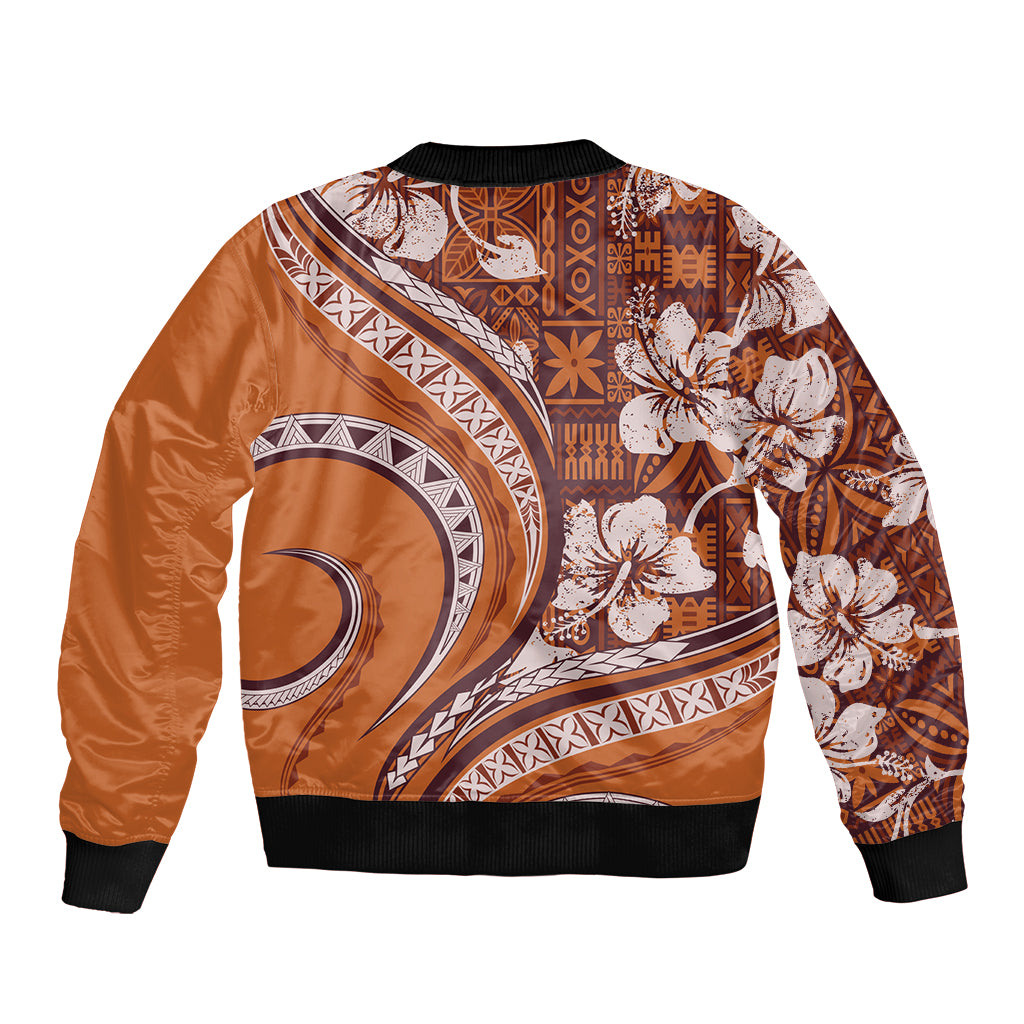 Hawaiian Hibiscus Tribal Vintage Motif Sleeve Zip Bomber Jacket Ver 5 LT9 - Polynesian Pride