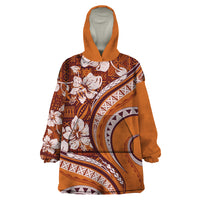 Hawaiian Hibiscus Tribal Vintage Motif Wearable Blanket Hoodie Ver 5 LT9 One Size Gold - Polynesian Pride