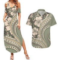 Hawaiian Hibiscus Tribal Vintage Motif Couples Matching Summer Maxi Dress and Hawaiian Shirt Ver 6
