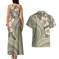 Hawaiian Hibiscus Tribal Vintage Motif Couples Matching Tank Maxi Dress and Hawaiian Shirt Ver 6