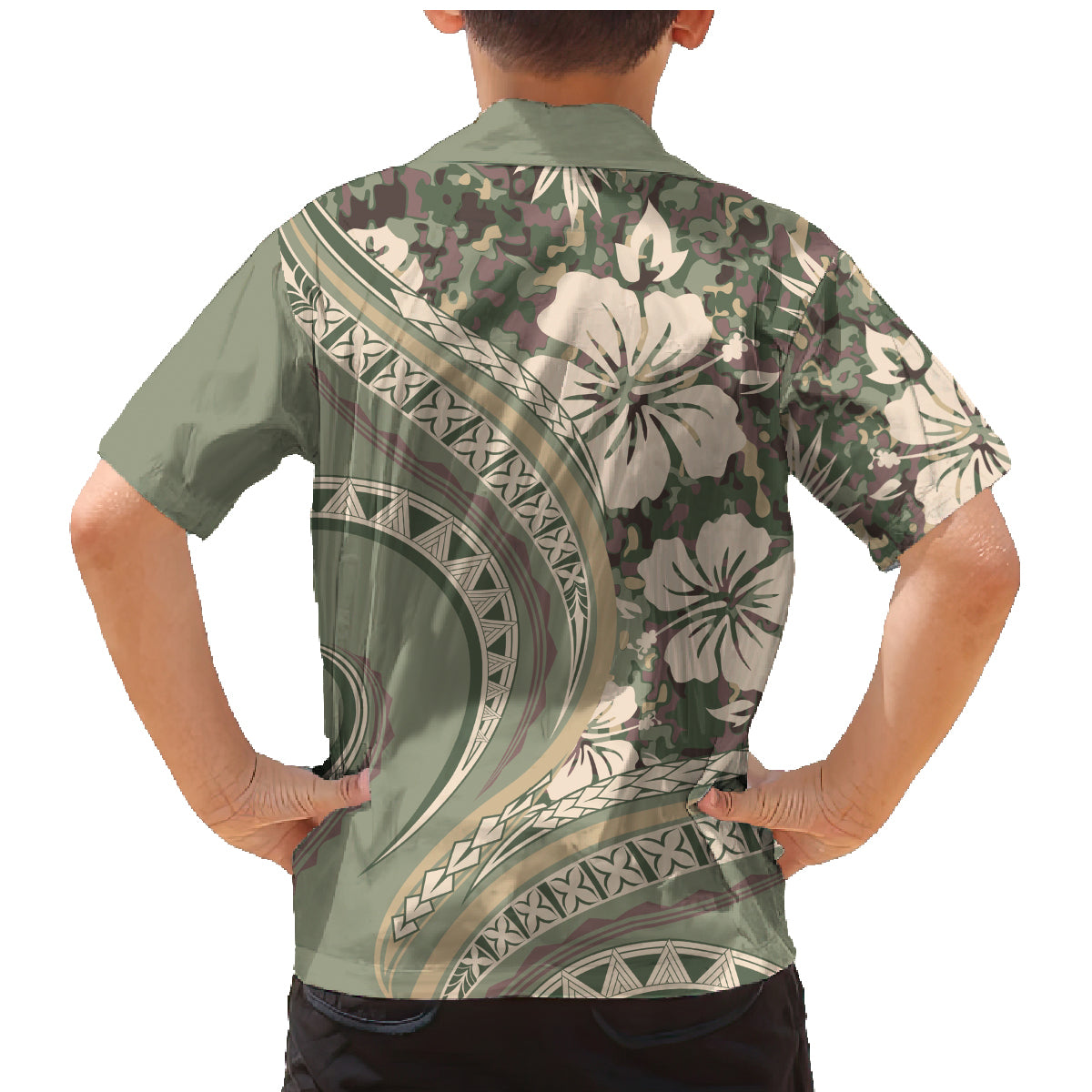 Hawaiian Hibiscus Tribal Vintage Motif Family Matching Mermaid Dress and Hawaiian Shirt Ver 6