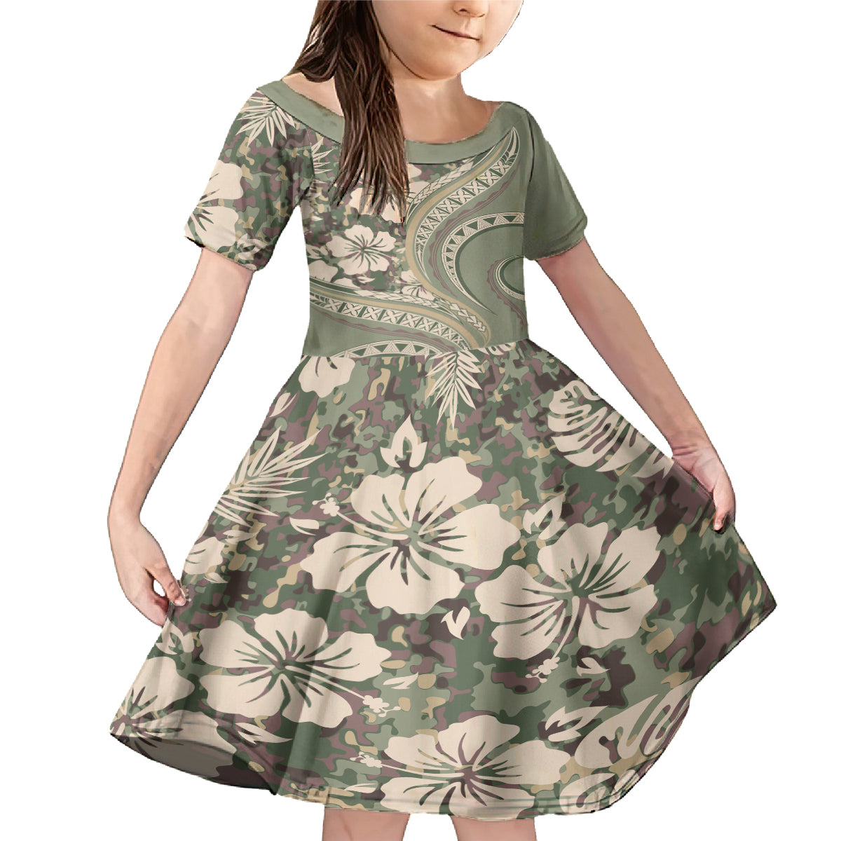 Hawaiian Hibiscus Tribal Vintage Motif Family Matching Mermaid Dress and Hawaiian Shirt Ver 6