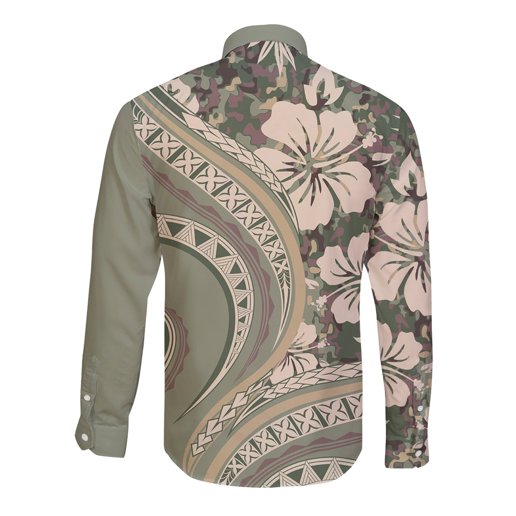 Hawaiian Hibiscus Tribal Vintage Motif Long Sleeve Button Shirt Ver 6