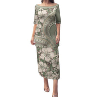 Hawaiian Hibiscus Tribal Vintage Motif Puletasi Ver 6 LT9 Long Dress Green Pastel - Polynesian Pride