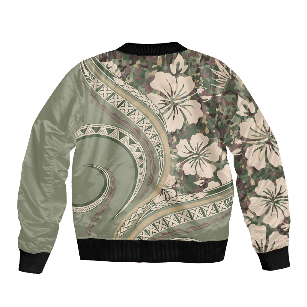 Hawaiian Hibiscus Tribal Vintage Motif Sleeve Zip Bomber Jacket Ver 6