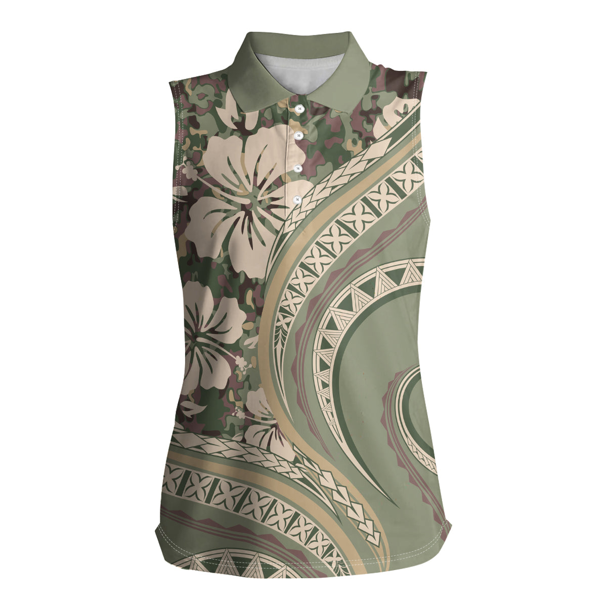 Hawaiian Hibiscus Tribal Vintage Motif Women Sleeveless Polo Shirt Ver 6