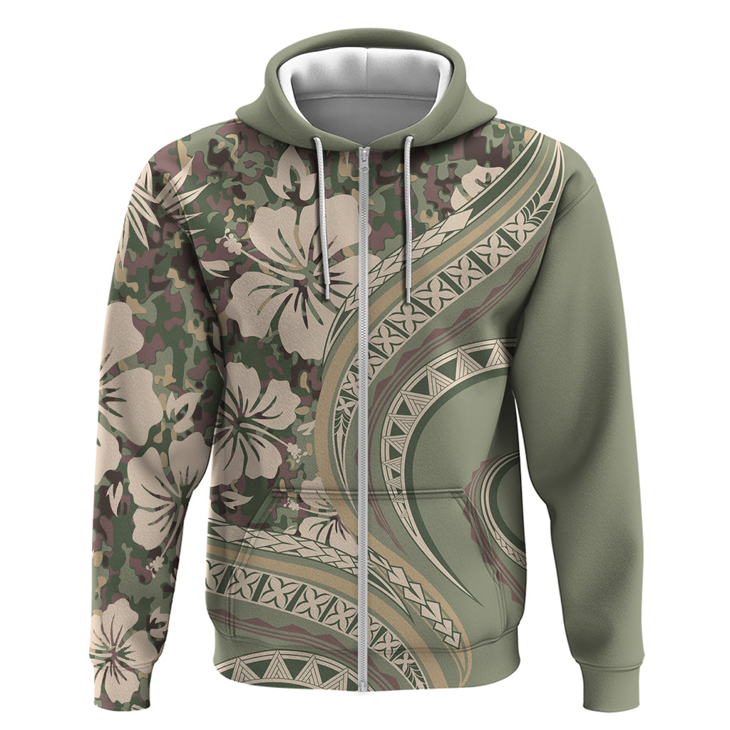 Hawaiian Hibiscus Tribal Vintage Motif Zip Hoodie Ver 6 LT9 Zip Hoodie Green Pastel - Polynesian Pride