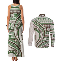 Hawaiian Hibiscus Tribal Vintage Motif Couples Matching Tank Maxi Dress and Long Sleeve Button Shirt Ver 7 LT9 - Polynesian Pride