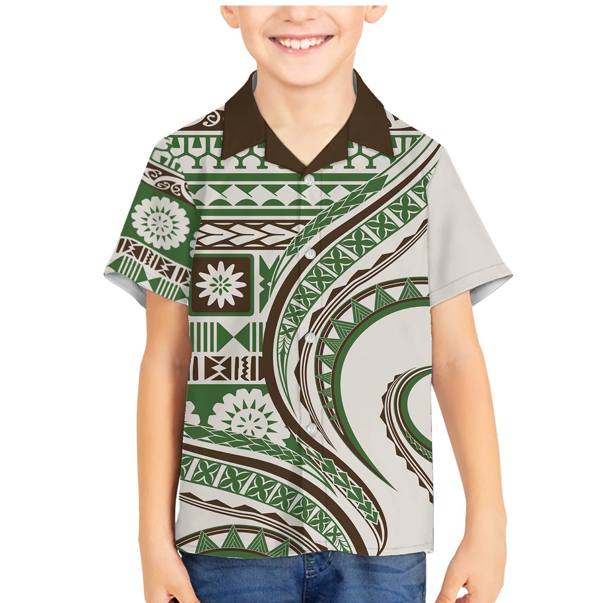 Hawaiian Hibiscus Tribal Vintage Motif Family Matching Mermaid Dress and Hawaiian Shirt Ver 7