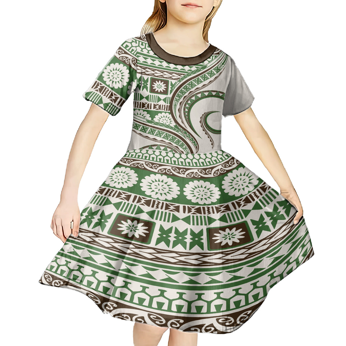 Hawaiian Hibiscus Tribal Vintage Motif Kid Short Sleeve Dress Ver 7