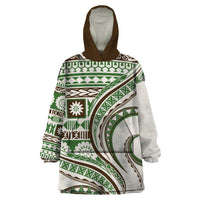 Hawaiian Hibiscus Tribal Vintage Motif Wearable Blanket Hoodie Ver 7 LT9 One Size Green - Polynesian Pride