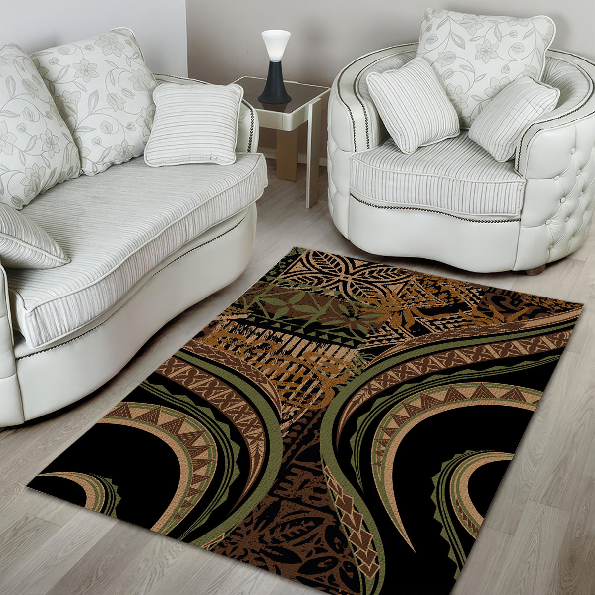 Hawaiian Hibiscus Tribal Vintage Motif Area Rug Ver 8