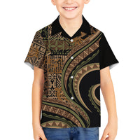 Hawaiian Hibiscus Tribal Vintage Motif Family Matching Long Sleeve Bodycon Dress and Hawaiian Shirt Ver 8